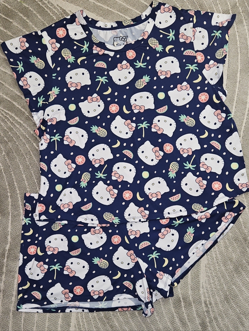 Navy Blue Kitty Print Pajama Set